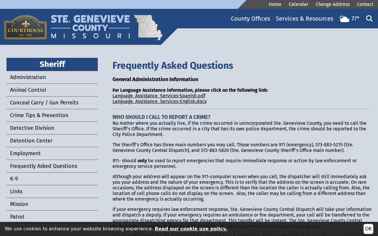 Ste. Genevieve County Sheriff FAQ with probable cause and public contact guidance