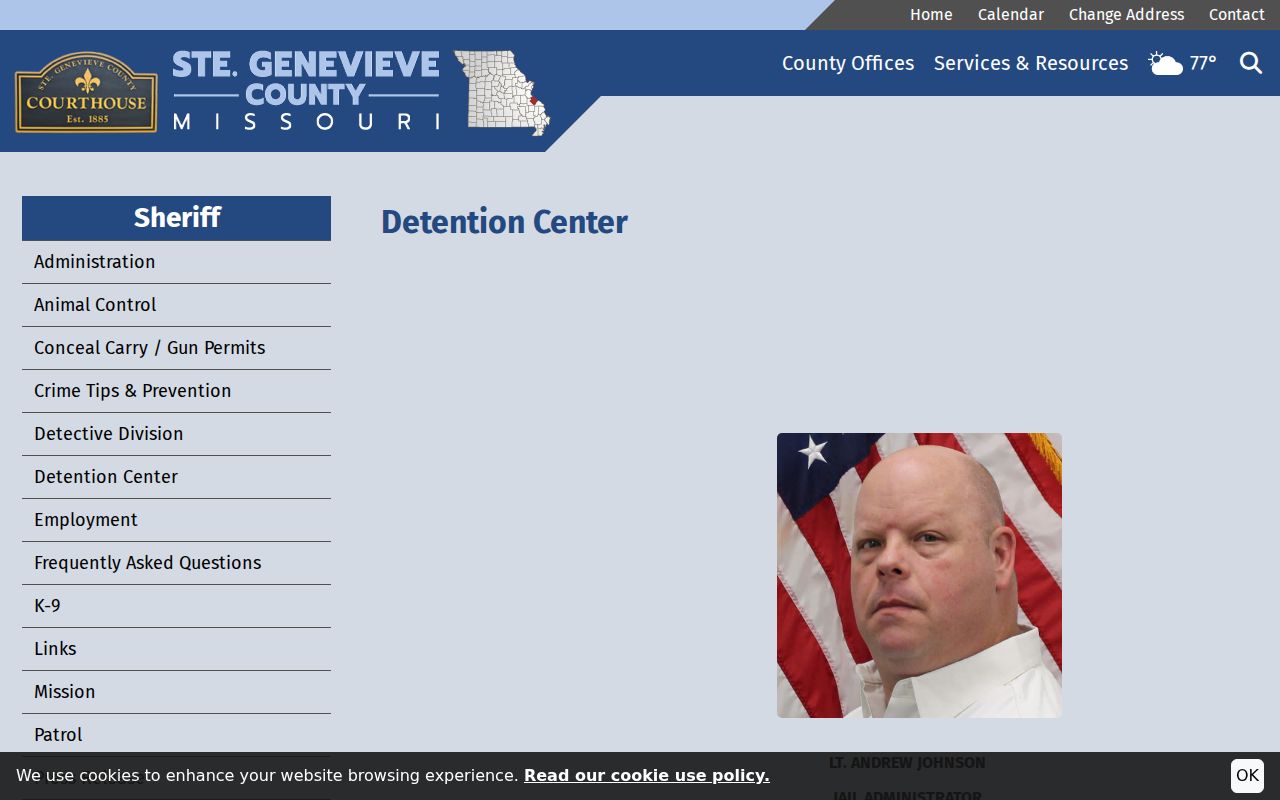 Ste. Genevieve County Detention Center page with official bond resource links