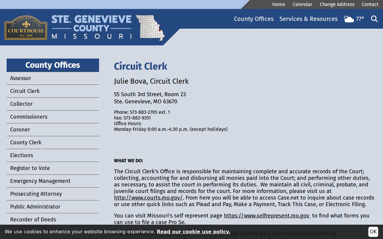 Circuit Clerk contact used for transferred St. Mary municipal matters