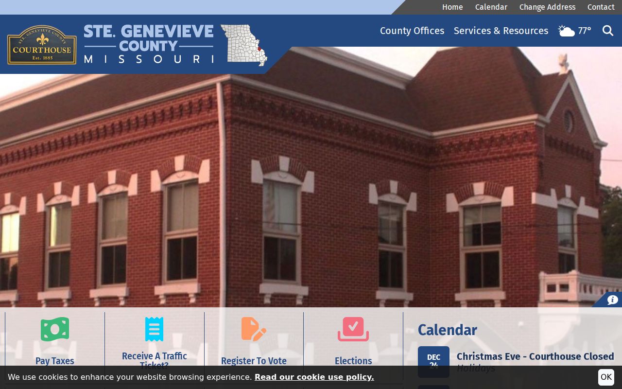 Ste. Genevieve County government home page and department navigation